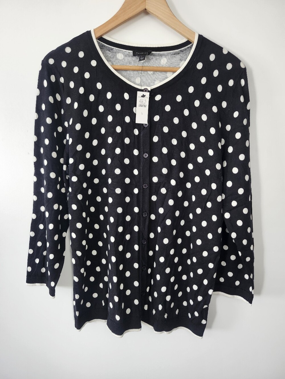 Talbots Polka Dot Button Front Cardigan Sweater | Size L | NWT Mod Retro Preppy